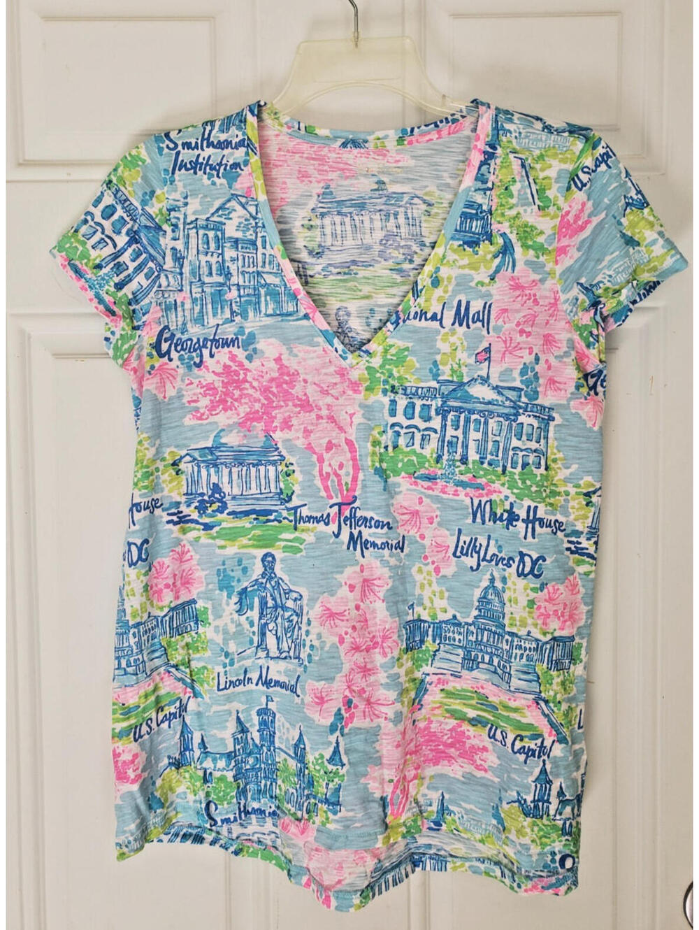 Lilly Pulitzer Loves Washington DC Pink Blue Cotton Etta Short Sleeve Top S